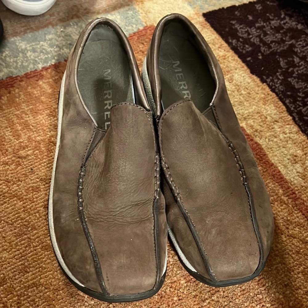 Merrell suede mules.
